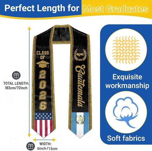 Graduation Stole with Gold Glitter Trim, Stoles for Graduation 2026, Class of 2026 Graduation Sash, Unisex Adult in Kuwait
