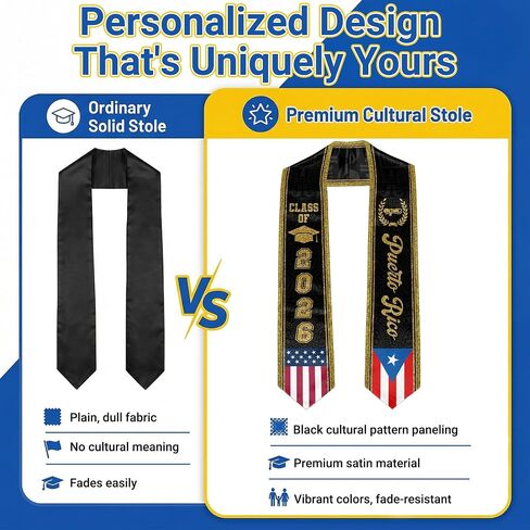 Graduation Stole with Gold Glitter Trim, Stoles for Graduation 2026, Class of 2026 Graduation Sash, Unisex Adult in Kuwait