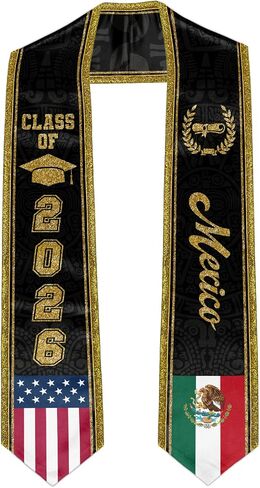 Graduation Stole with Gold Glitter Trim, Stoles for Graduation 2026, Class of 2026 Graduation Sash, Unisex Adult in Kuwait