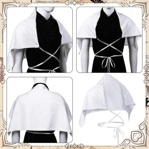 Twistover White Clergy Amice مع زخرفة من الدانتيل وربطات عنق طويلة، سترة كاهن تقليدية لمذبح الكنيسة، ملابس احتفالية من القطن والبوليستر قابلة للتنفس in Kuwait