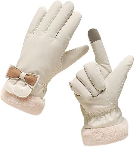 Winter Gloves for Women, Waterproof Thermal Touchscreen Gloves with Cute Bow, Soft Plush Lining Windproof Warm Glove in Kuwait