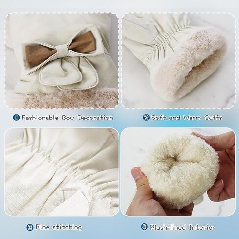 Winter Gloves for Women, Waterproof Thermal Touchscreen Gloves with Cute Bow, Soft Plush Lining Windproof Warm Glove in Kuwait