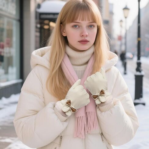 Winter Gloves for Women, Waterproof Thermal Touchscreen Gloves with Cute Bow, Soft Plush Lining Windproof Warm Glove in Kuwait