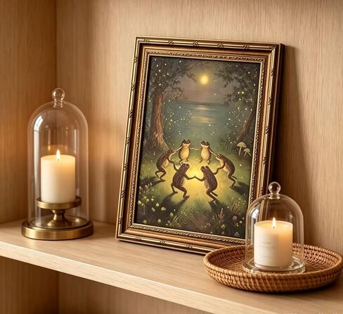 Vintage Gold Framed Frog Wall Art,Frogs Dancing in Moonlight Forest Painting Canvas Prints,Whimsical Animal Wall Decor,Retro Country Toad Poster Artwork for Corridor Living room Bedroom Kitchen in Saudi Arabia