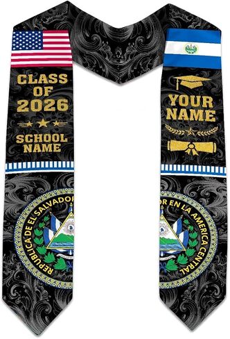 MDPrints Global Personalized El Salvador Graduation Stole 2026, 72" Custom Salvadoran Flag Graduation Sash in Saudi Arabia
