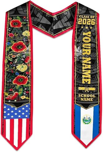 MDPrints Global Personalized El Salvador Graduation Stole 2026, 72" Custom Salvadoran Flag Graduation Sash in Saudi Arabia