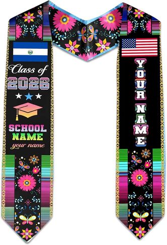MDPrints Global Personalized El Salvador Graduation Stole 2026, 72" Custom Salvadoran Flag Graduation Sash in Saudi Arabia