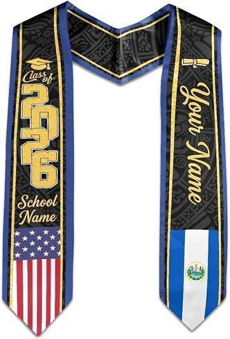 MDPrints Global Personalized El Salvador Graduation Stole 2026, 72" Custom Salvadoran Flag Graduation Sash in Saudi Arabia