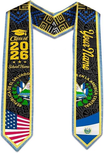 MDPrints Global Personalized El Salvador Graduation Stole 2026, 72" Custom Salvadoran Flag Graduation Sash in Saudi Arabia
