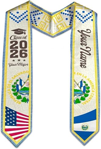 MDPrints Global Personalized El Salvador Graduation Stole 2026, 72" Custom Salvadoran Flag Graduation Sash in Saudi Arabia