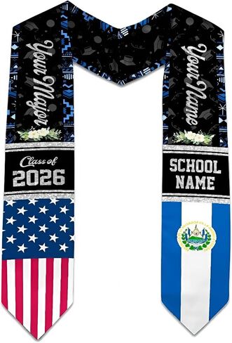 MDPrints Global Personalized El Salvador Graduation Stole 2026, 72" Custom Salvadoran Flag Graduation Sash in Saudi Arabia