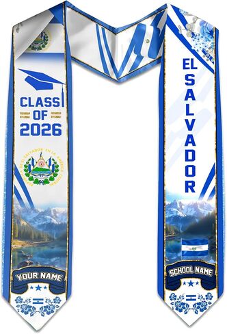 MDPrints Global Personalized El Salvador Graduation Stole 2026, 72" Custom Salvadoran Flag Graduation Sash in Saudi Arabia