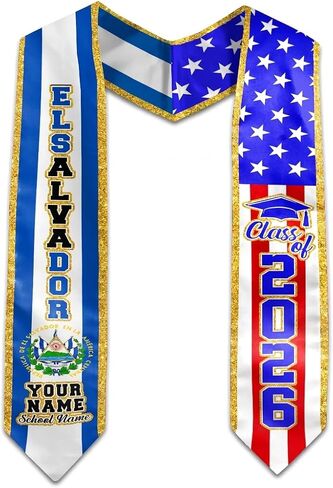 MDPrints Global Personalized El Salvador Graduation Stole 2026, 72" Custom Salvadoran Flag Graduation Sash in Saudi Arabia
