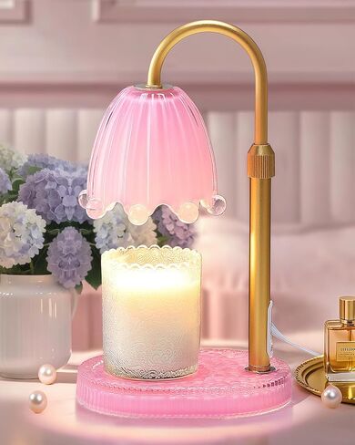 Flower Candle Warmer Lamp with Timer, Vintage Adjustable Glass Warmer Light for Jar Candles, Electric Wax Warming Melter, Gifts for Women Mom, Bedroom Decor (Pink-Flower) in Saudi Arabia