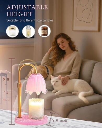 Flower Candle Warmer Lamp with Timer, Vintage Adjustable Glass Warmer Light for Jar Candles, Electric Wax Warming Melter, Gifts for Women Mom, Bedroom Decor (Pink-Flower) in Saudi Arabia