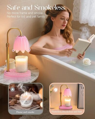 Flower Candle Warmer Lamp with Timer, Vintage Adjustable Glass Warmer Light for Jar Candles, Electric Wax Warming Melter, Gifts for Women Mom, Bedroom Decor (Pink-Flower) in Saudi Arabia