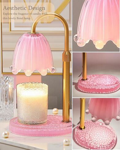 Flower Candle Warmer Lamp with Timer, Vintage Adjustable Glass Warmer Light for Jar Candles, Electric Wax Warming Melter, Gifts for Women Mom, Bedroom Decor (Pink-Flower) in Saudi Arabia