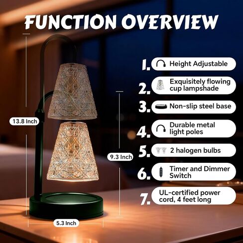 Candle Warmer Lamp,Height Adjustable & Dimmable with 2/4/8H Timer,Includes 2 Halogen Wax Melter Warmer, Flameless & Smokeless,Gift for Women Mom, Friend Sister, House Warming Gifts in Kuwait