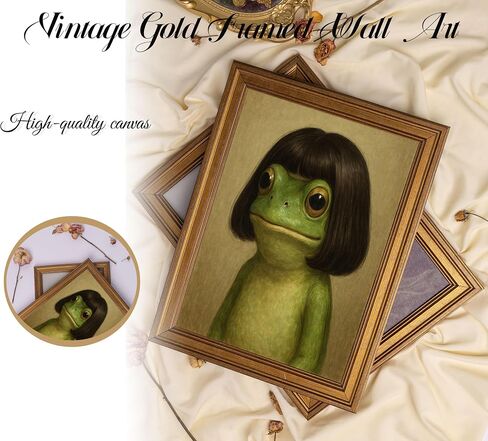 Vintage Gold Framed-Whimsical Frog Wall Art,Eclectic Frog Canvas Prints,Retro Animal Picture Artwork Wall Decor for Living Room Bedroom Bathroom 9x11-inch in Kuwait