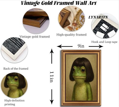 Vintage Gold Framed-Whimsical Frog Wall Art,Eclectic Frog Canvas Prints,Retro Animal Picture Artwork Wall Decor for Living Room Bedroom Bathroom 9x11-inch in Kuwait