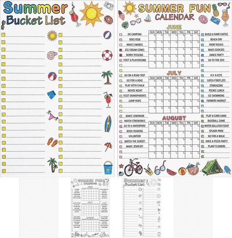 Eaasty 4 Pcs Summer Bucket List Calendar Poster Set with Blank Coloring Poster Summer Camp Activities Planner Color Your Own DIY Vacation Calendar Checklist for Elementary End of School Year Birthday in Saudi Arabia