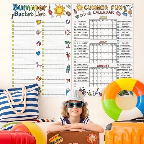 Eaasty 4 Pcs Summer Bucket List Calendar Poster Set with Blank Coloring Poster Summer Camp Activities Planner Color Your Own DIY Vacation Calendar Checklist for Elementary End of School Year Birthday in Saudi Arabia