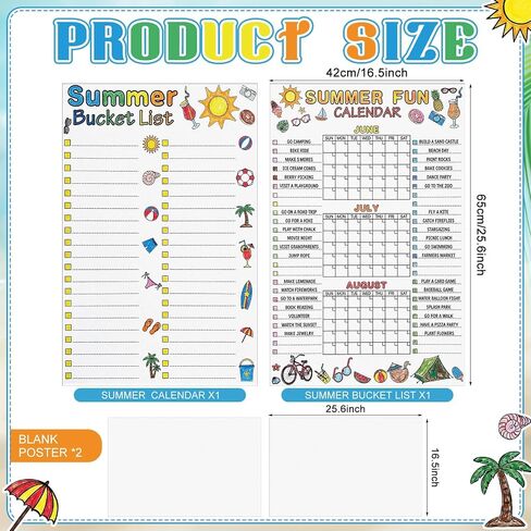 Eaasty 4 Pcs Summer Bucket List Calendar Poster Set with Blank Coloring Poster Summer Camp Activities Planner Color Your Own DIY Vacation Calendar Checklist for Elementary End of School Year Birthday in Saudi Arabia