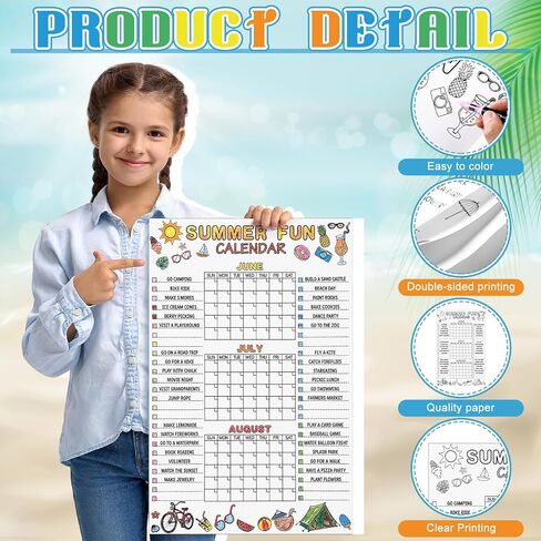 Eaasty 4 Pcs Summer Bucket List Calendar Poster Set with Blank Coloring Poster Summer Camp Activities Planner Color Your Own DIY Vacation Calendar Checklist for Elementary End of School Year Birthday in Saudi Arabia