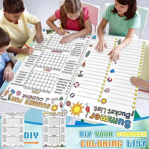 Eaasty 4 Pcs Summer Bucket List Calendar Poster Set with Blank Coloring Poster Summer Camp Activities Planner Color Your Own DIY Vacation Calendar Checklist for Elementary End of School Year Birthday in Saudi Arabia