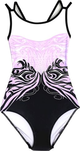 Girls Gymnastics Leotard with Rhinestones – Sparkly Stretch Athletic Leo for Dance Cheer Practice in Saudi Arabia