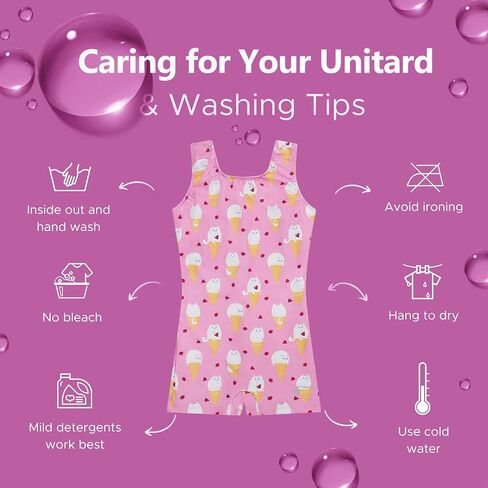 Destira Girls Gymnastics Unitard Kitty Cones Pink Sleeveless Biketard Ice Cream Cat Print, Matching Scrunchie Included in Saudi Arabia