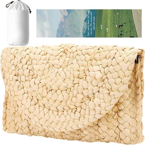 Straw Clutch Purse, Women Straw Envelope Bag Wallet Summer Beach Handbag Beach Clutch Purse in Saudi Arabia