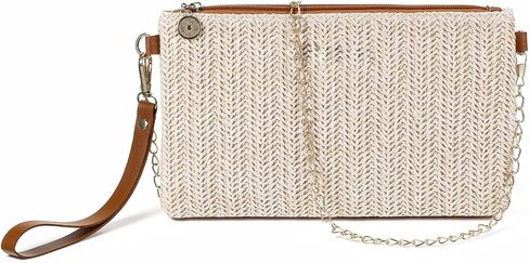 Hand-Woven Straw Pocketbooks, Womens Straw Clutch Bag, Bohemian Wristlet Bag, Straws Clutch Purse with Handle, Zipper Wristlet Wallets for Women Travel Work, Style 2 in Kuwait