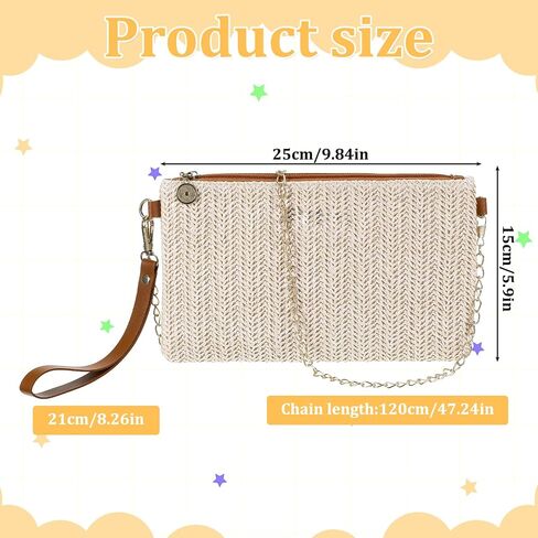 Hand-Woven Straw Pocketbooks, Womens Straw Clutch Bag, Bohemian Wristlet Bag, Straws Clutch Purse with Handle, Zipper Wristlet Wallets for Women Travel Work, Style 2 in Kuwait