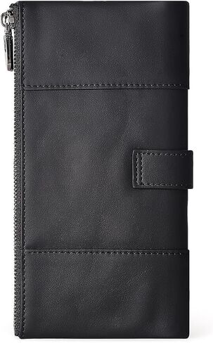 Womens Wallet Leather Card Holder Large Capacity Bifold Clutch Purse with Double Zipper Pockets in Kuwait