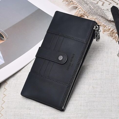 Womens Wallet Leather Card Holder Large Capacity Bifold Clutch Purse with Double Zipper Pockets in Kuwait