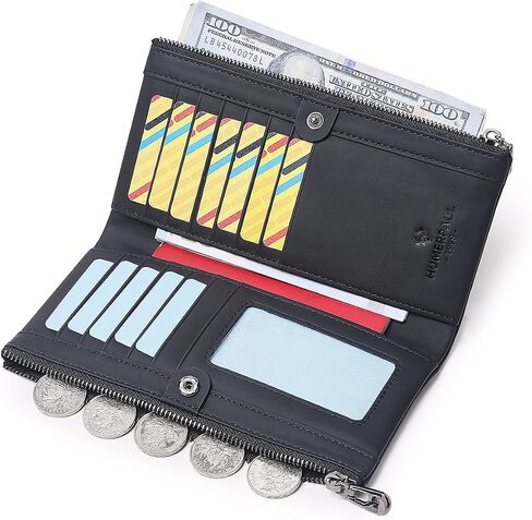 Womens Wallet Leather Card Holder Large Capacity Bifold Clutch Purse with Double Zipper Pockets in Kuwait