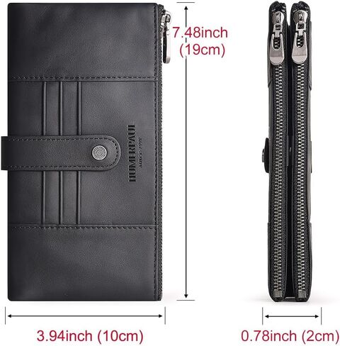 Womens Wallet Leather Card Holder Large Capacity Bifold Clutch Purse with Double Zipper Pockets in Kuwait