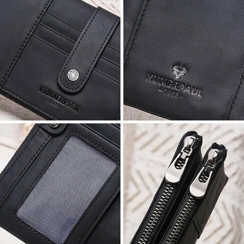 Womens Wallet Leather Card Holder Large Capacity Bifold Clutch Purse with Double Zipper Pockets in Kuwait