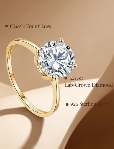 0.3-2 Carat Lab Grown Diamond Engagement Rings for Women, 14K Gold Plated Sterling Silver Rings, IGI Certificate Round Cut Diamond Solitaire Promise Ring, Size 5-9, Classic 4-Prong Wedding Band in Saudi Arabia
