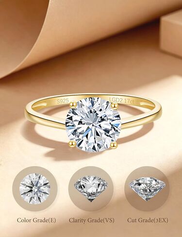 0.3-2 Carat Lab Grown Diamond Engagement Rings for Women, 14K Gold Plated Sterling Silver Rings, IGI Certificate Round Cut Diamond Solitaire Promise Ring, Size 5-9, Classic 4-Prong Wedding Band in Saudi Arabia