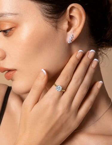 0.3-2 Carat Lab Grown Diamond Engagement Rings for Women, 14K Gold Plated Sterling Silver Rings, IGI Certificate Round Cut Diamond Solitaire Promise Ring, Size 5-9, Classic 4-Prong Wedding Band in Saudi Arabia