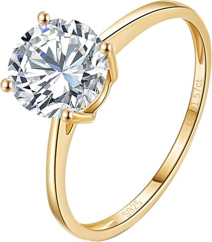 0.3-2 Carat Lab Grown Diamond Engagement Rings for Women, 14K Gold Plated Sterling Silver Rings, IGI Certificate Round Cut Diamond Solitaire Promise Ring, Size 5-9, Classic 4-Prong Wedding Band in Saudi Arabia