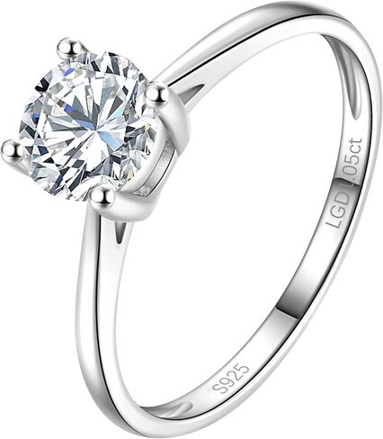 0.3-2 Carat Lab Grown Diamond Engagement Rings for Women, 14K Gold Plated Sterling Silver Rings, IGI Certificate Round Cut Diamond Solitaire Promise Ring, Size 5-9, Classic 4-Prong Wedding Band in Saudi Arabia