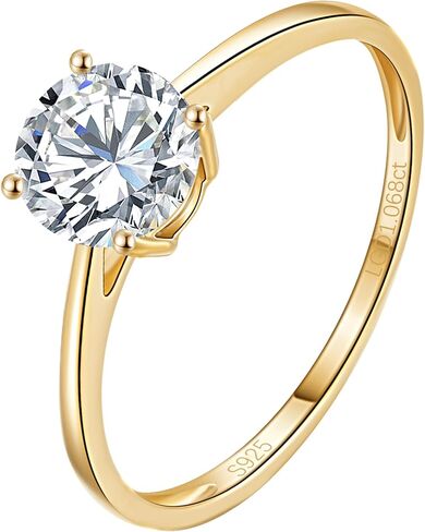0.3-2 Carat Lab Grown Diamond Engagement Rings for Women, 14K Gold Plated Sterling Silver Rings, IGI Certificate Round Cut Diamond Solitaire Promise Ring, Size 5-9, Classic 4-Prong Wedding Band in Saudi Arabia