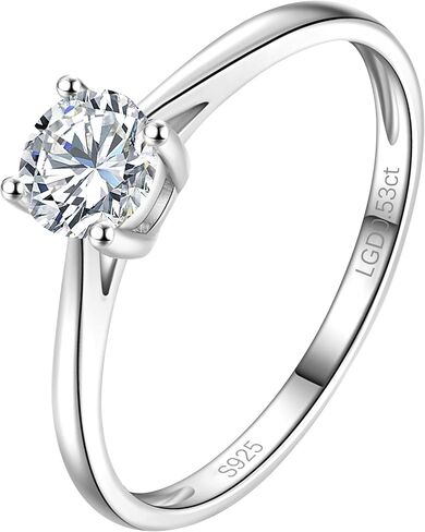 0.3-2 Carat Lab Grown Diamond Engagement Rings for Women, 14K Gold Plated Sterling Silver Rings, IGI Certificate Round Cut Diamond Solitaire Promise Ring, Size 5-9, Classic 4-Prong Wedding Band in Saudi Arabia