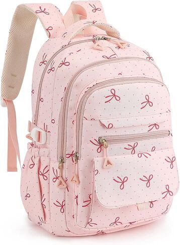 Kids School Backpack for Girls Travel Kawaii Laptop Coquette Bow Bookbag,Pink Bow in Saudi Arabia
