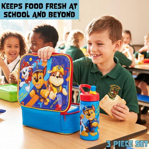 Get Trend Paw Patrol Kids Insulated Lunch Bag 3Pc Set with Reusable Lunch Box & 14.2-oz BPA-Free Water Bottle, Lightweight with Carry Handle & Name Card Window, Gifts for Girls (Blue Paw Patrol) in Kuwait