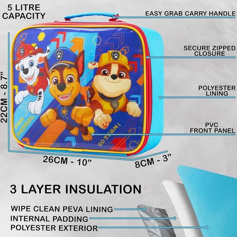 Get Trend Paw Patrol Kids Insulated Lunch Bag 3Pc Set with Reusable Lunch Box & 14.2-oz BPA-Free Water Bottle, Lightweight with Carry Handle & Name Card Window, Gifts for Girls (Blue Paw Patrol) in Kuwait