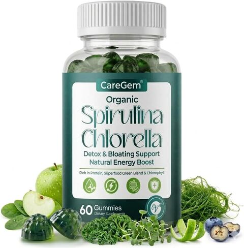 38-in-1 Super Greens Gummies with Sea Moss, Spirulina, Chlorella - Bloating Relief & Gut Health - 100% DV Vitamin A, B12, Iron, Magnesium - Energy & Immunity, Vegan, Green Apple, 60 Cts in Saudi Arabia